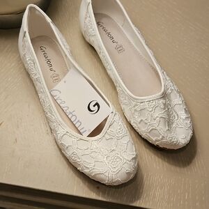 Greatonu White Lace Flats for Women